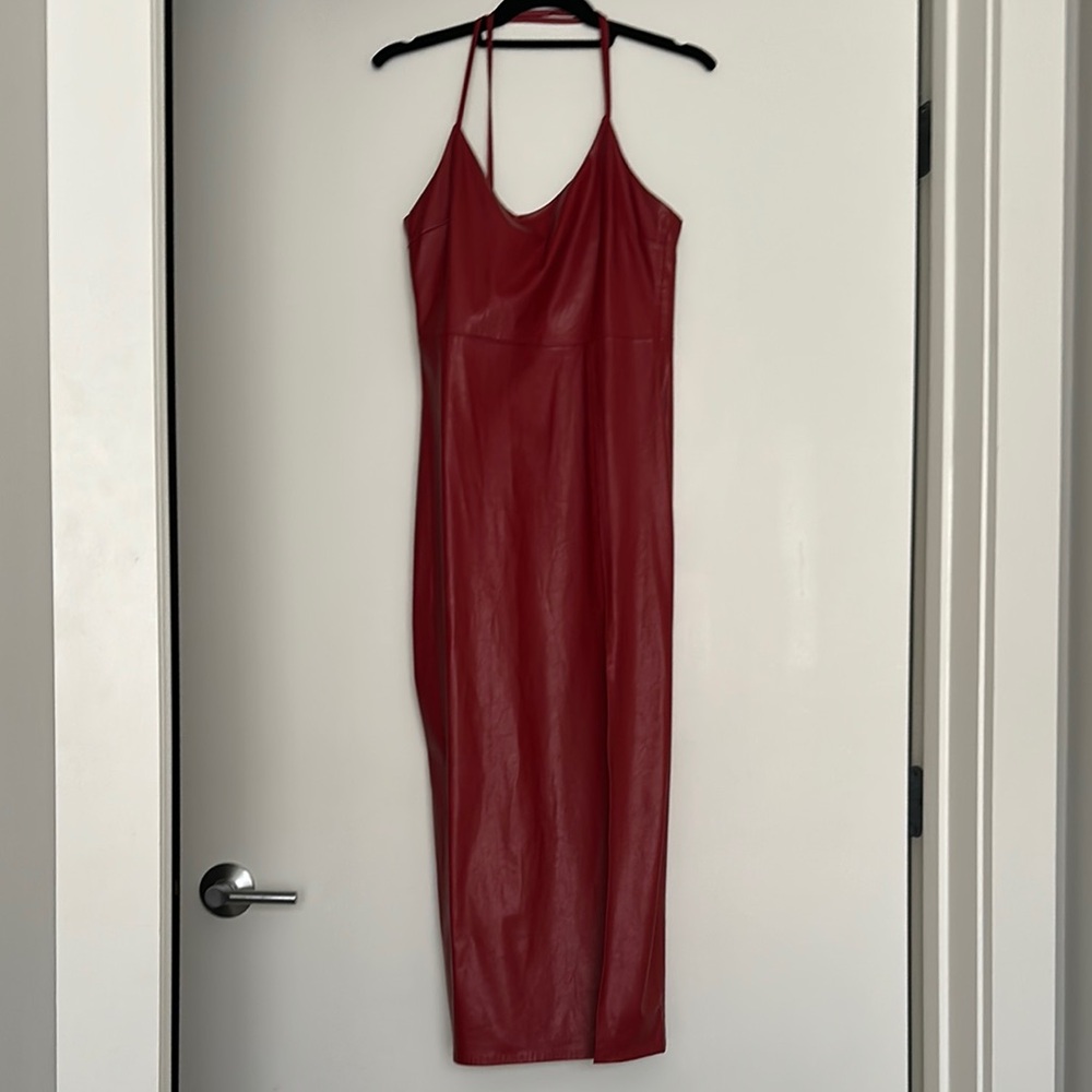 Red Leather Strap Dress
